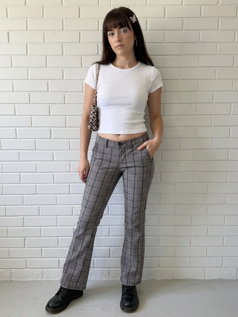 Y2K Pants Low Rise GLO jeans Gray Plaid Going Out Pants Grunge Whimsygoth Avril